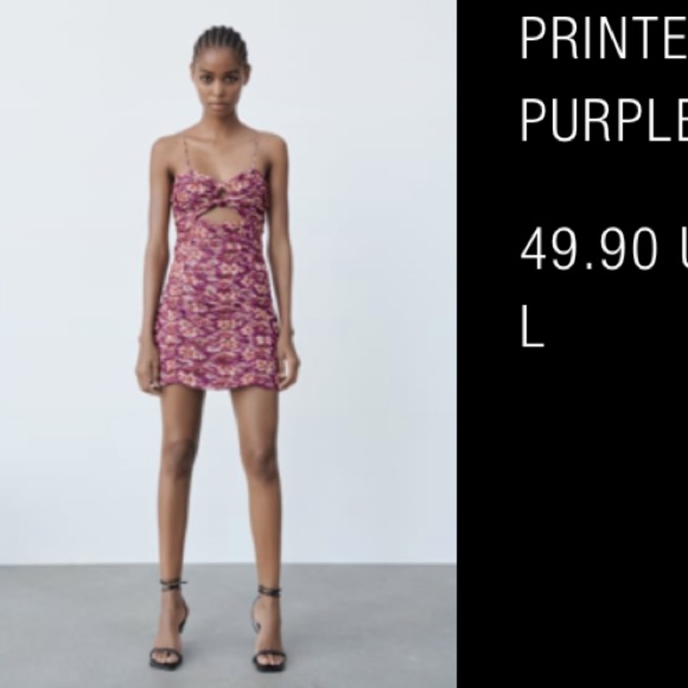Zara Printed dress with draping purple - NWT size L